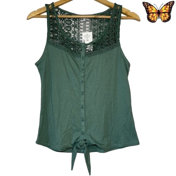 KISMET Vale Laurel Button Front Crochet Yoke Trim Sleeveless Top Extra Small - Picture 2 of 14